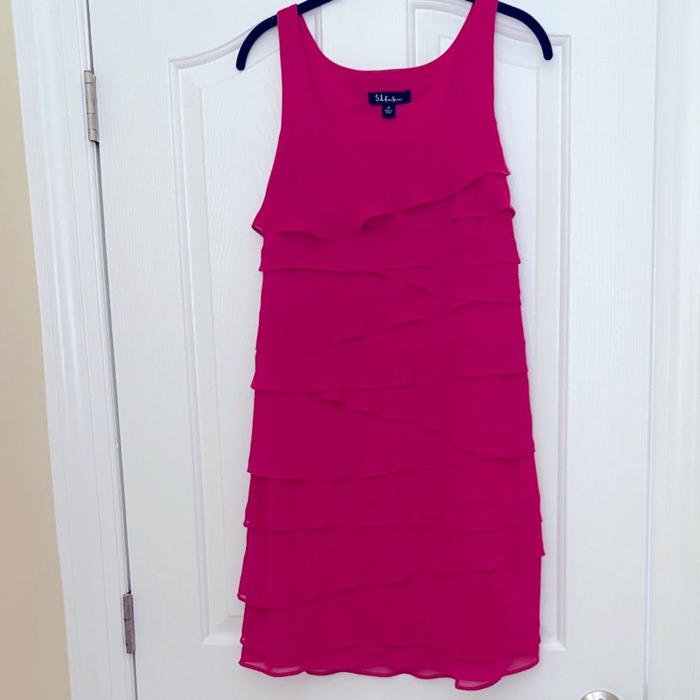 S.L. Fashions Pink Chiffon Layered Mini Dress
